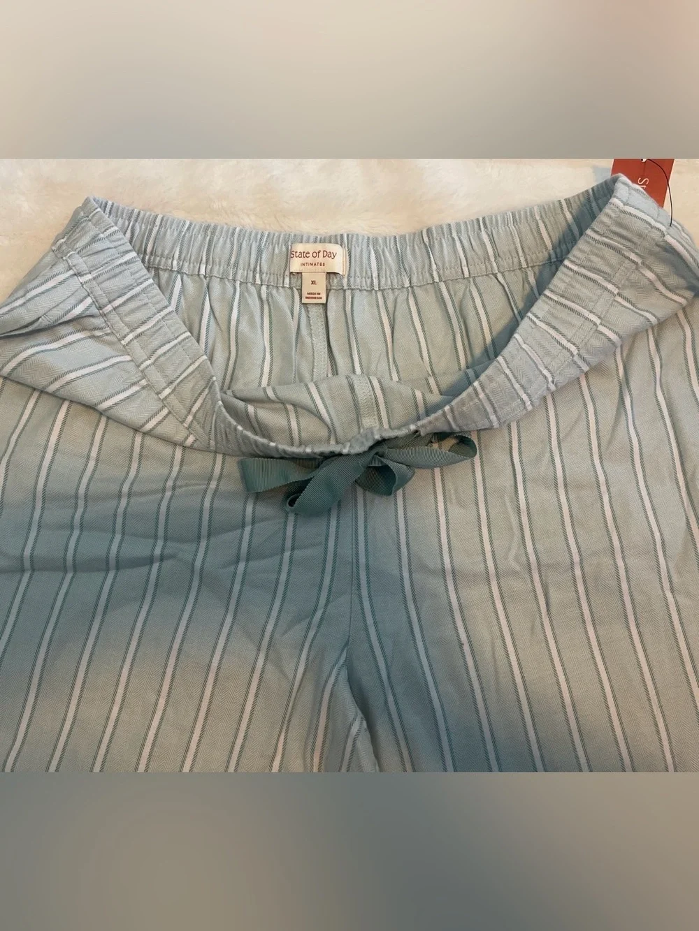 State of Day Women's Flannel Pajama Pants mint stripe XL elastic drawstring